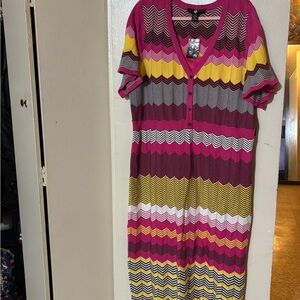 Ashley Stewart Pink and Yellow Zigzag Dress